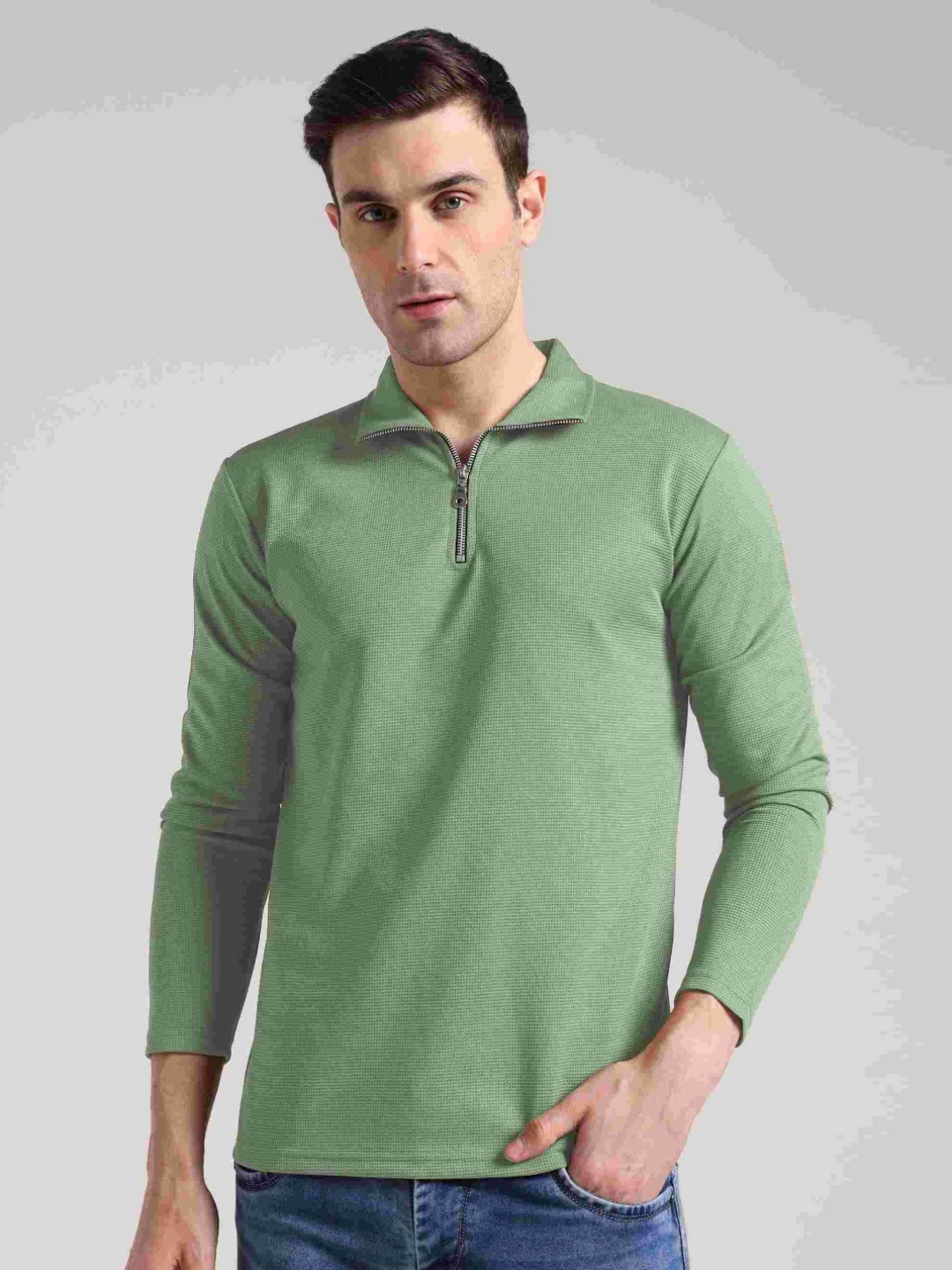 INDICLUB Men Solid Polo Collar Cotton T-shirt