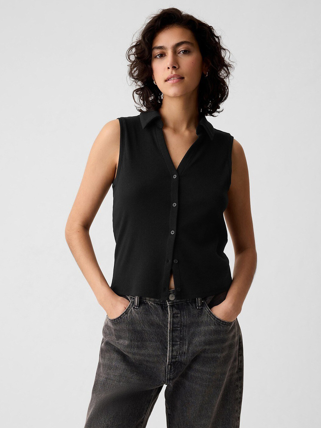 GAP Ribbed Shirt Collar Vest Top