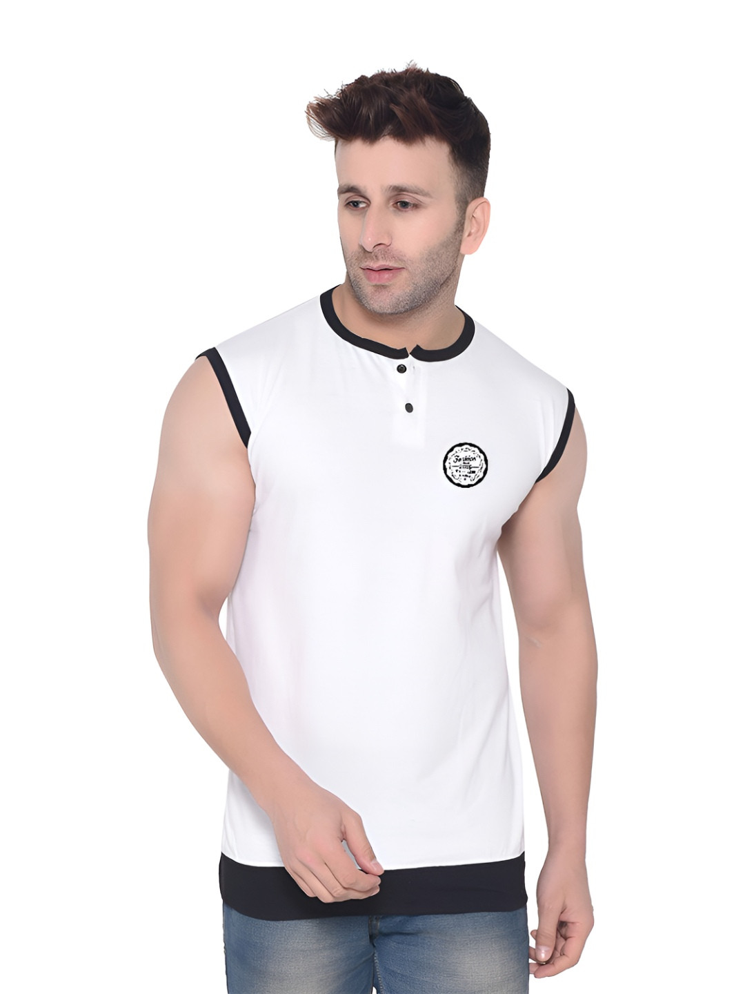 BEYOU FASHION Henley Neck Slim Fit T-shirts