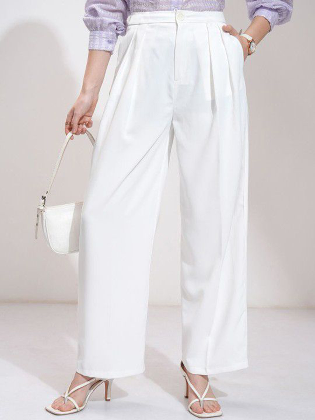 CLOTHINK INDIA Women Wide Leg Relaxed Pleated Trousers