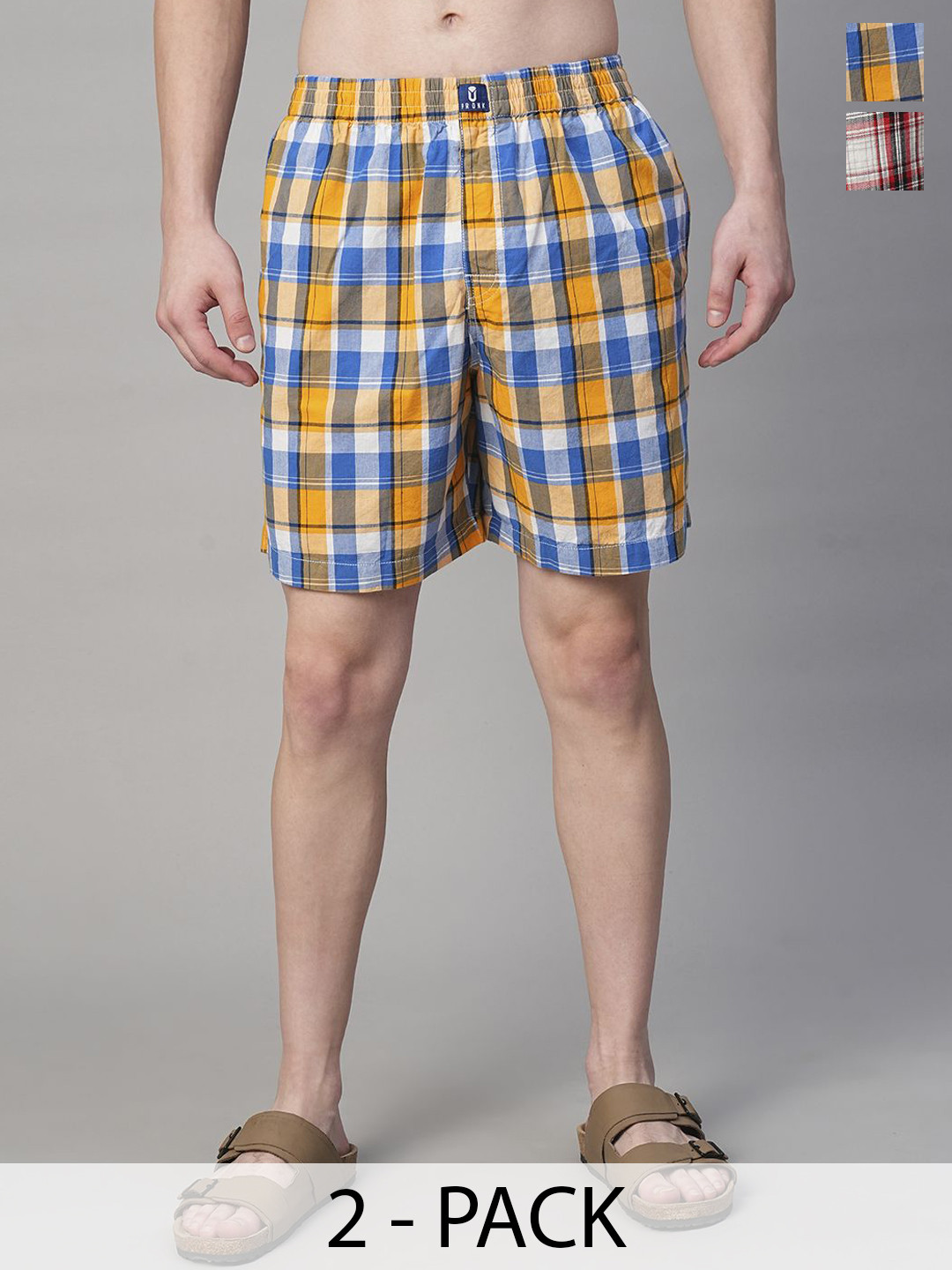 PRONK Pack Of 2 Checked Cotton Boxers TM-BC2-008-BGE-S