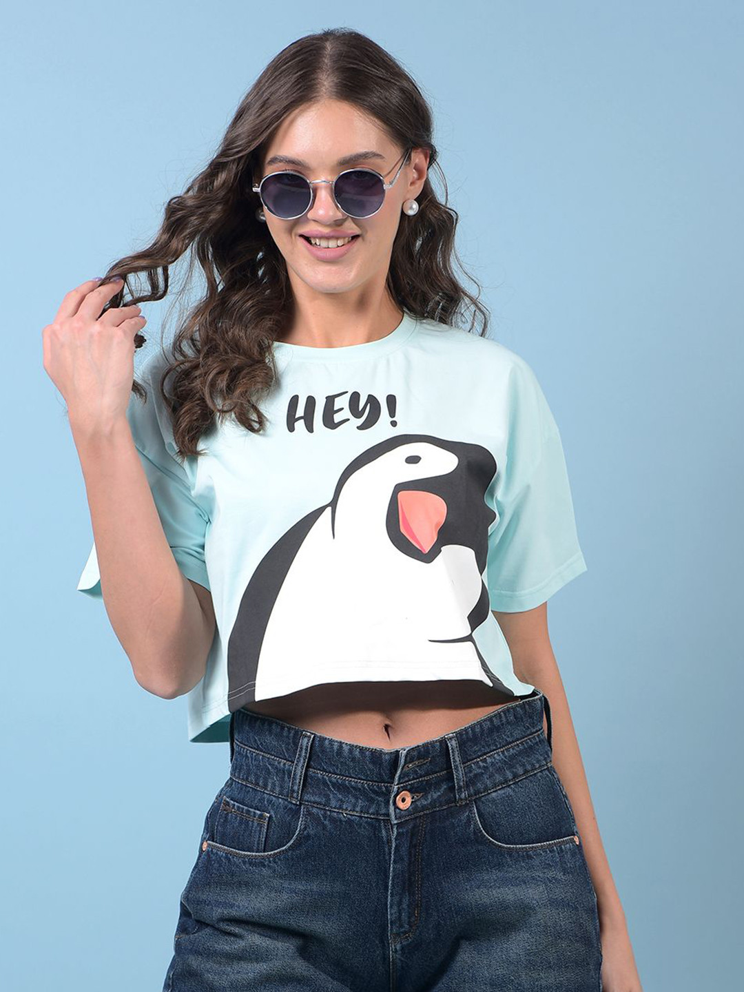 Crimsoune Club Women Graphic Print Cropped Oversize T-Shirt