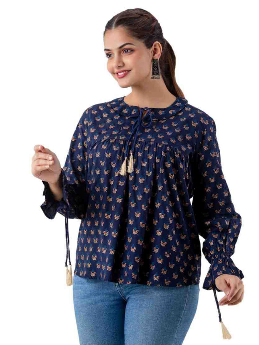 DMP EXPORT Floral Printed Bell Sleeves A Line Kurta