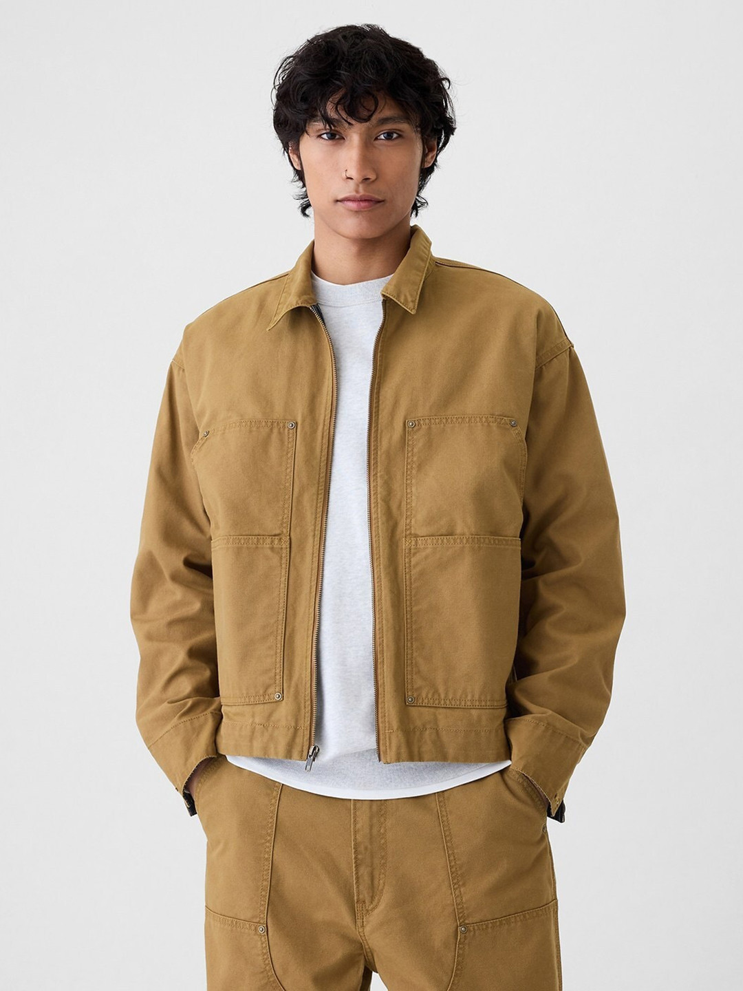 GAP Spread Collar Drop-Shoulder Sleeves Pure Cotton Tailored Jacket