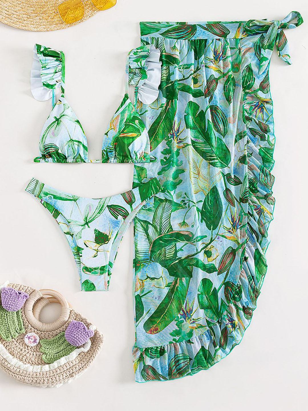 Plus Curvves Printed Shoulder Strap Neck Swimsuit & Skirts