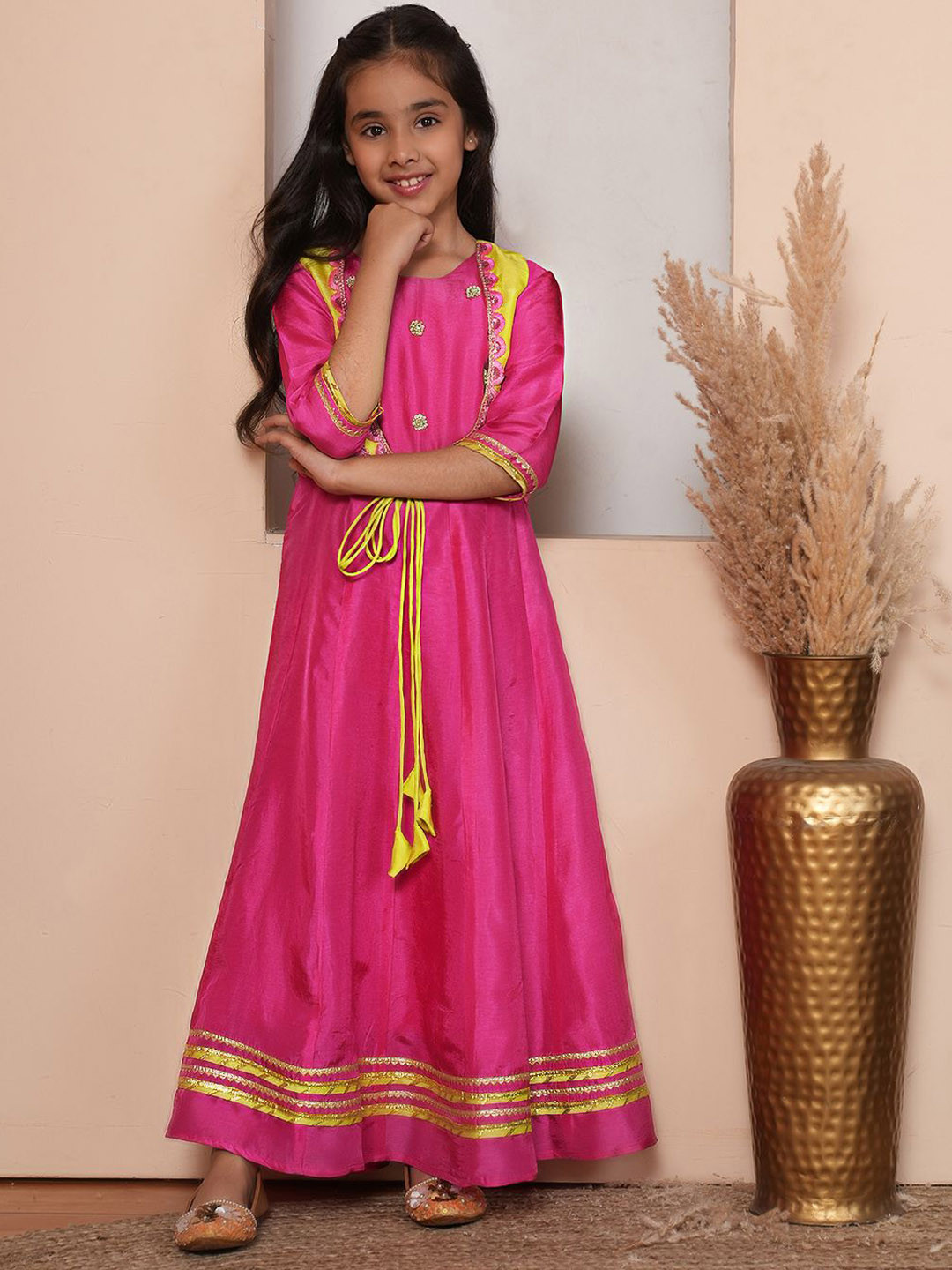 ADORNIA Embellished Silk Maxi Dress With Jacket & Potli