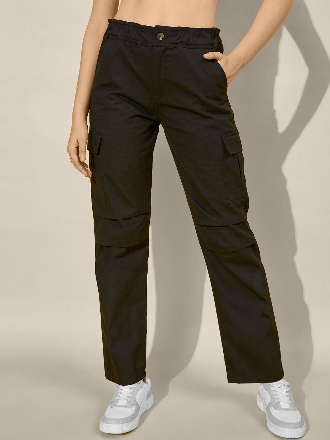 QIOA Women Relaxed High-Rise Cargos Trouser