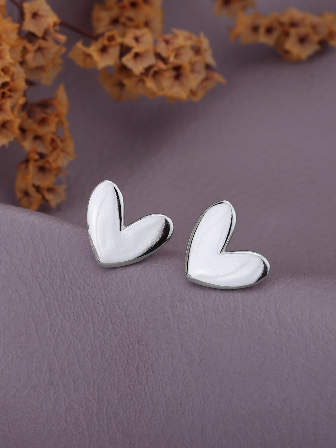Carlton London Rhodium Plated Heart Stud Earring