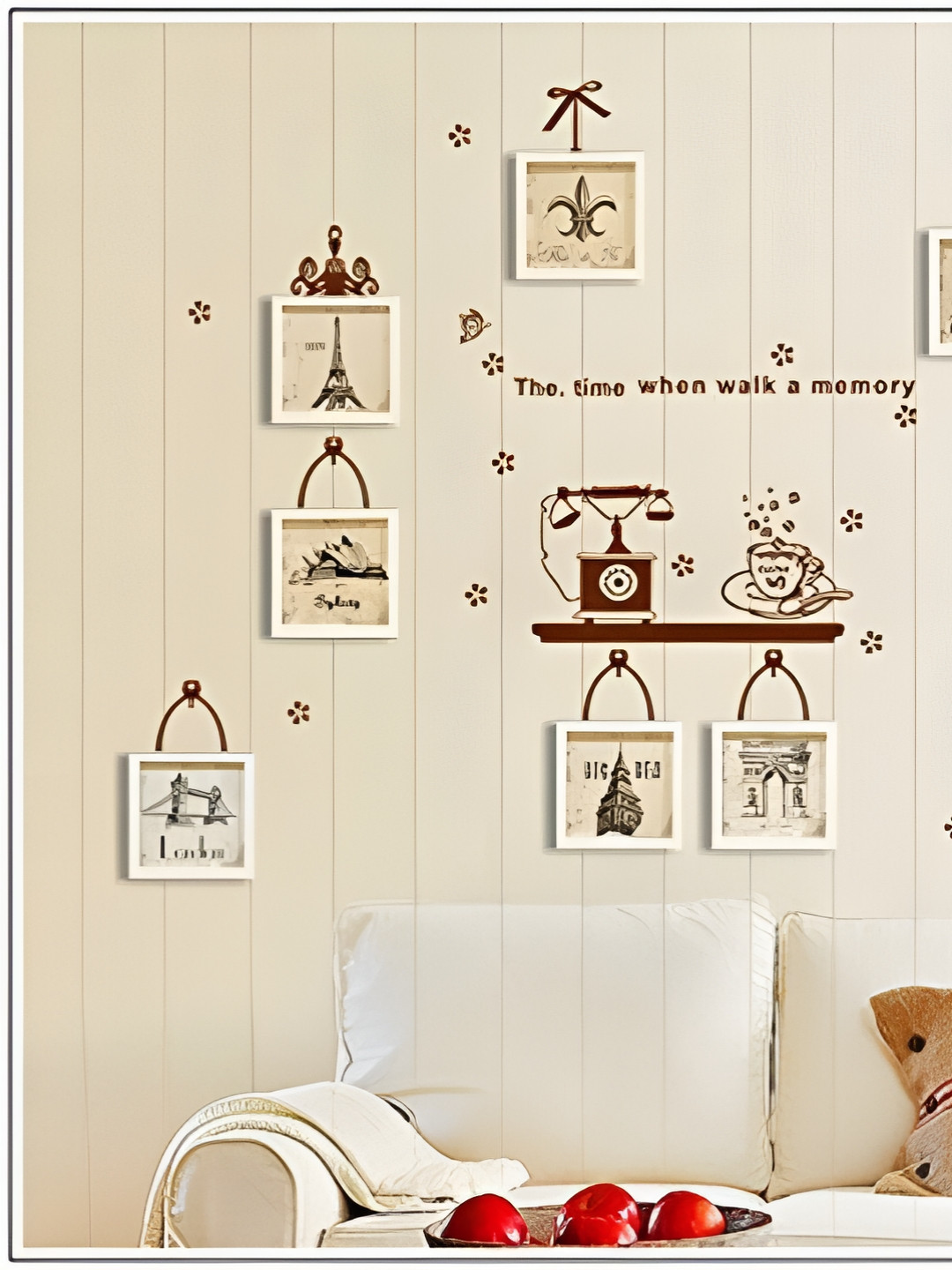 INDIAN ROYALS Brown & White Photo Frame Printed Self-Adhesive & Durable Wall Sticker