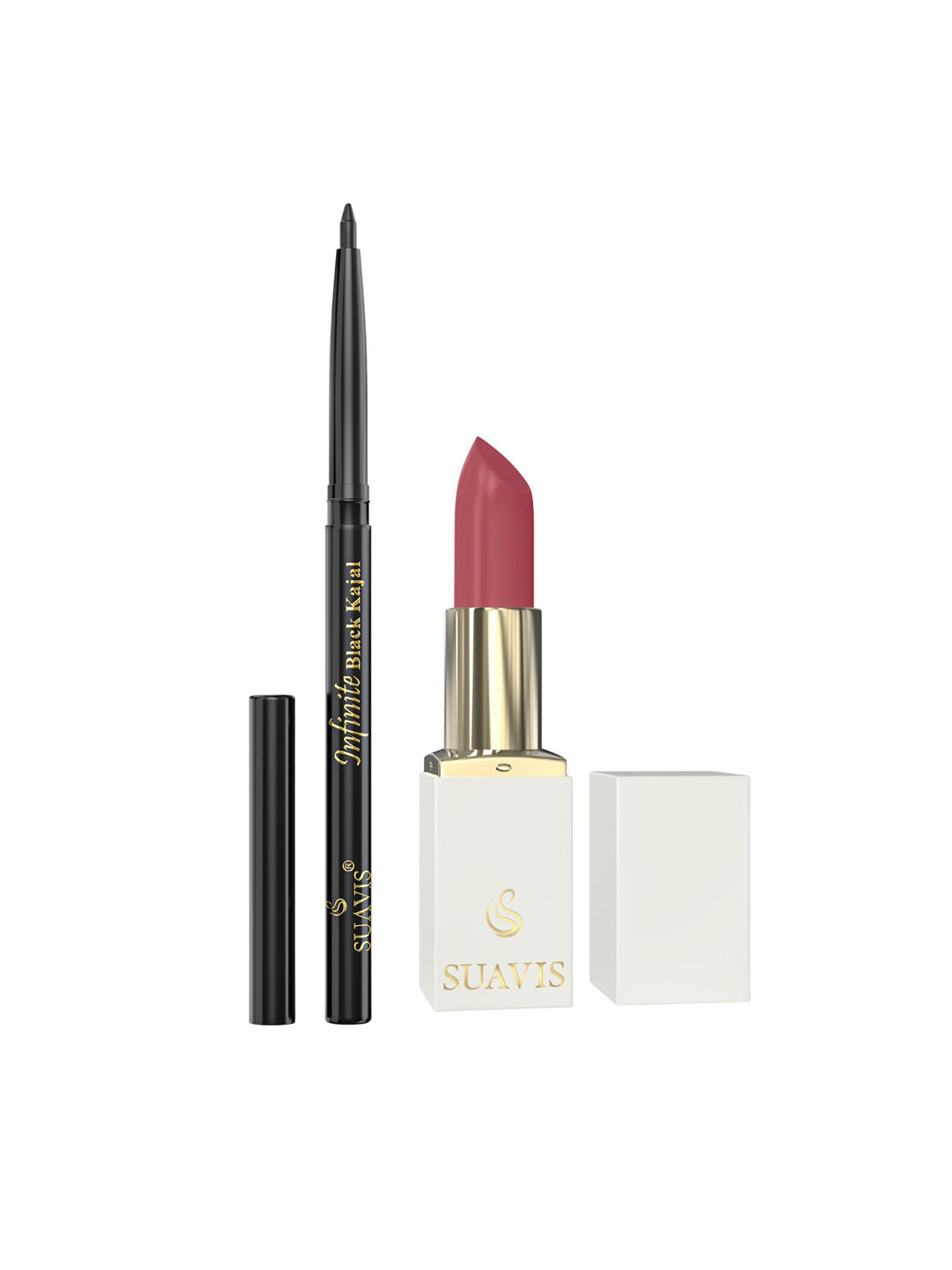 SUAVIS Set Of 2 Long Lasting Lipstick - Juicy Apricot - 115 & Kajal Black - 401