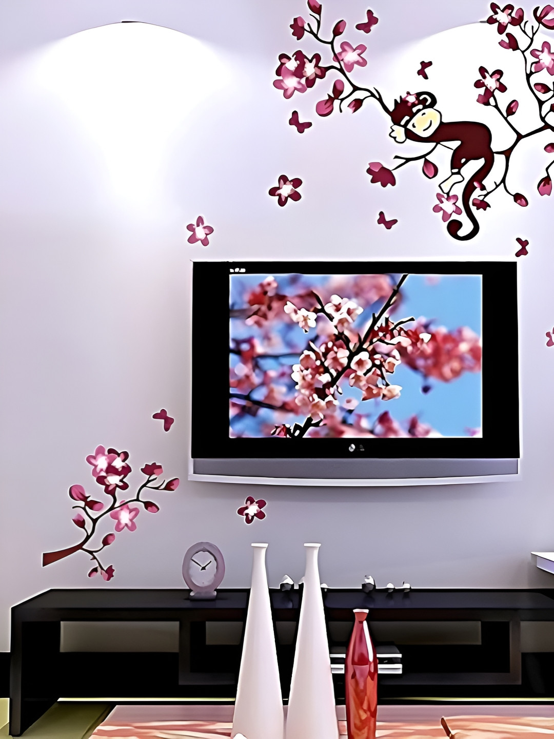 INDIAN ROYALS Pink & Brown Tree Flowers  Printed Self-Adhesive & Durable Wall Sticker