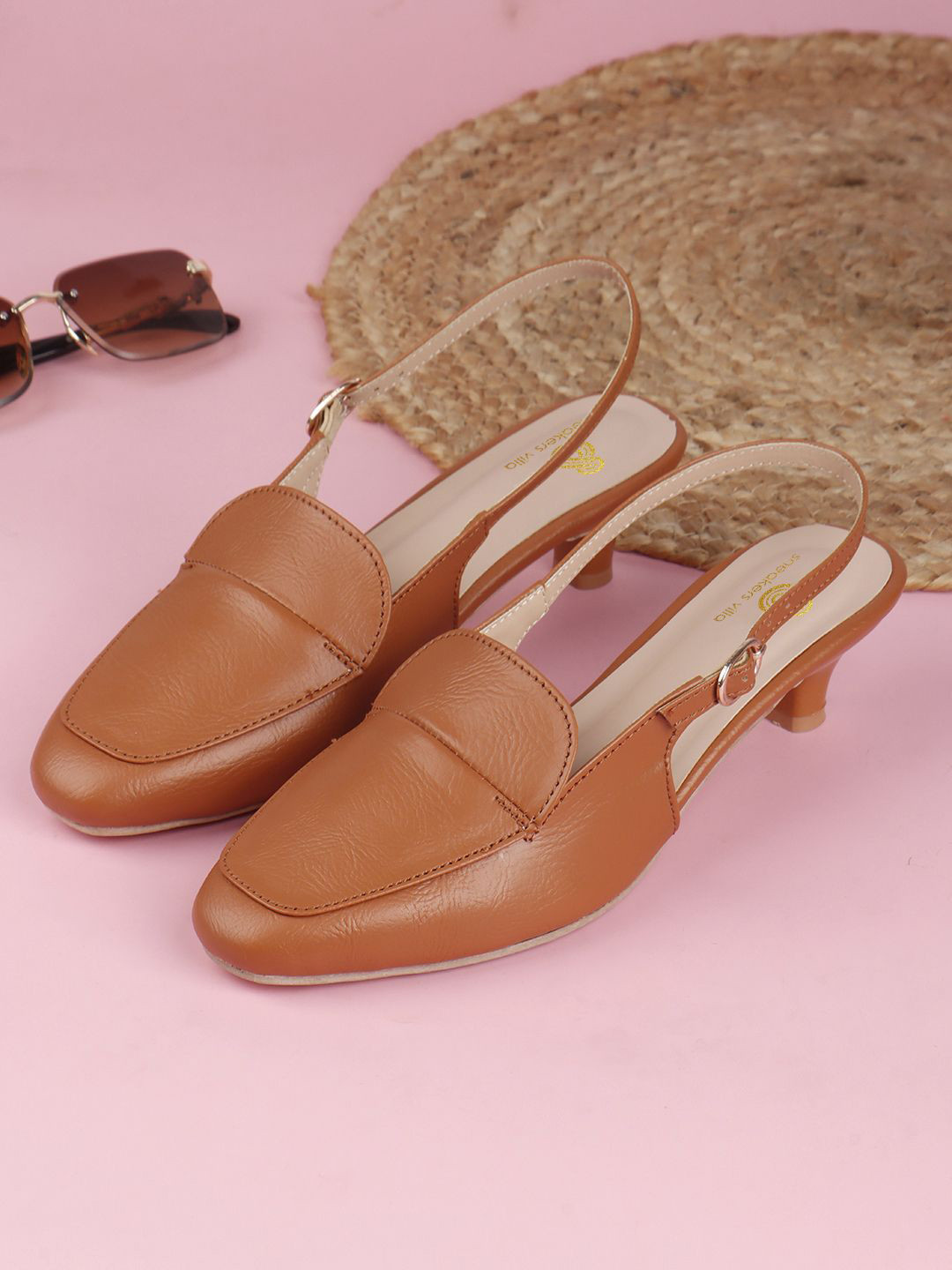 sneakers villa Women Square Toe Kitten Heel Mules