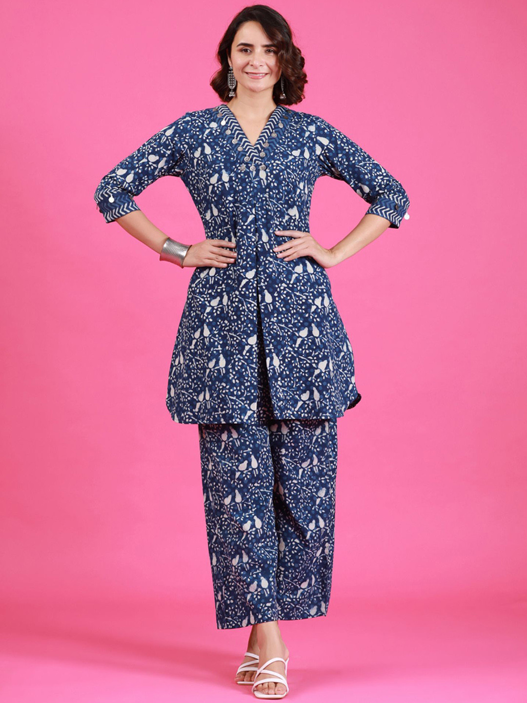 GILLORI Indigo Handblock Printed Kurta Palazzo Set