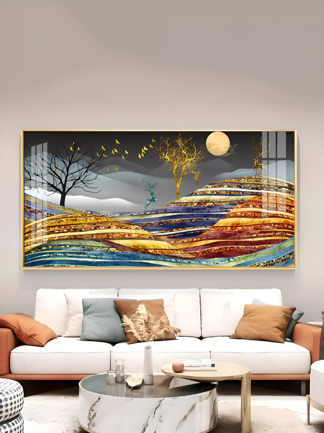 THE NEXT DECOR Gold-Toned Forest Guardian Glass Finish Horizontal Wall Art