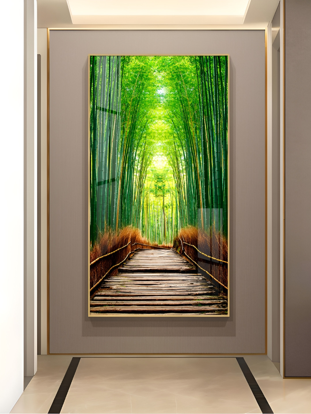THE NEXT DECOR Green & Brown Harmony in Bamboo Trails Glass Finish Wall Art