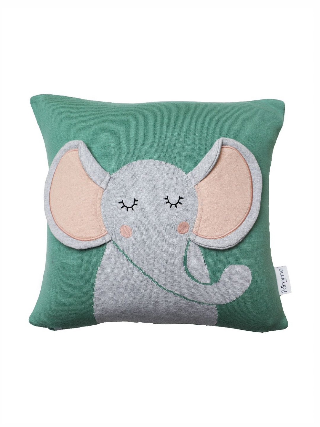 Pomme Elephant Green Animal Polyester Silk Reversible Square Cushion Cover -16x16In