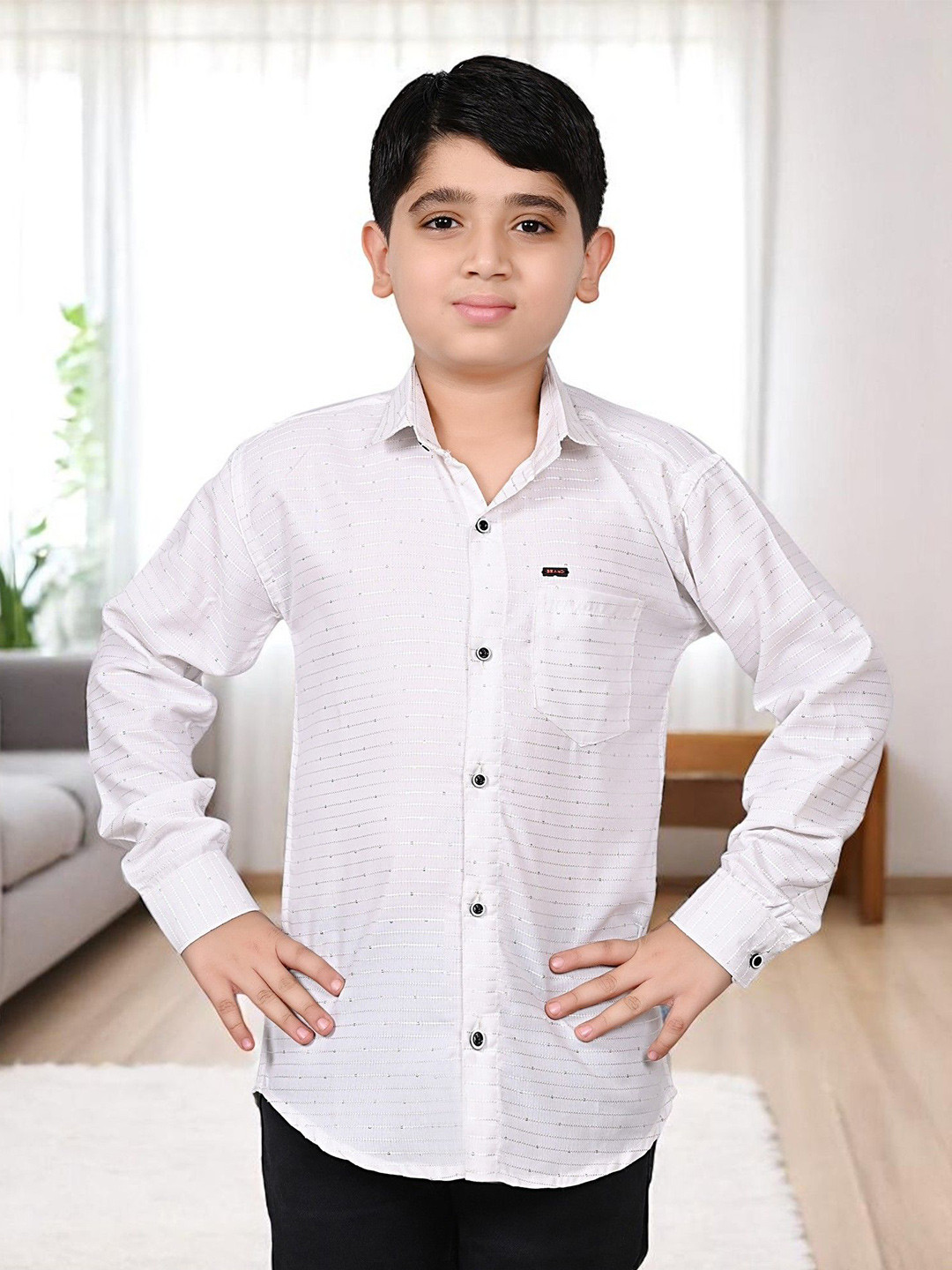 Atly Boys Horizontal Striped Spread Collar Cotton Party Shirt