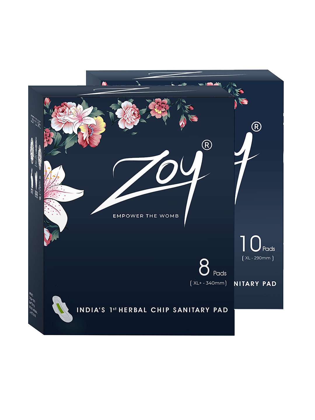 ZOY Set Of 2 Herbal Medium & Heavy Flow Leak Protection Sanitary Pads - 8Pcs -10 Pcs