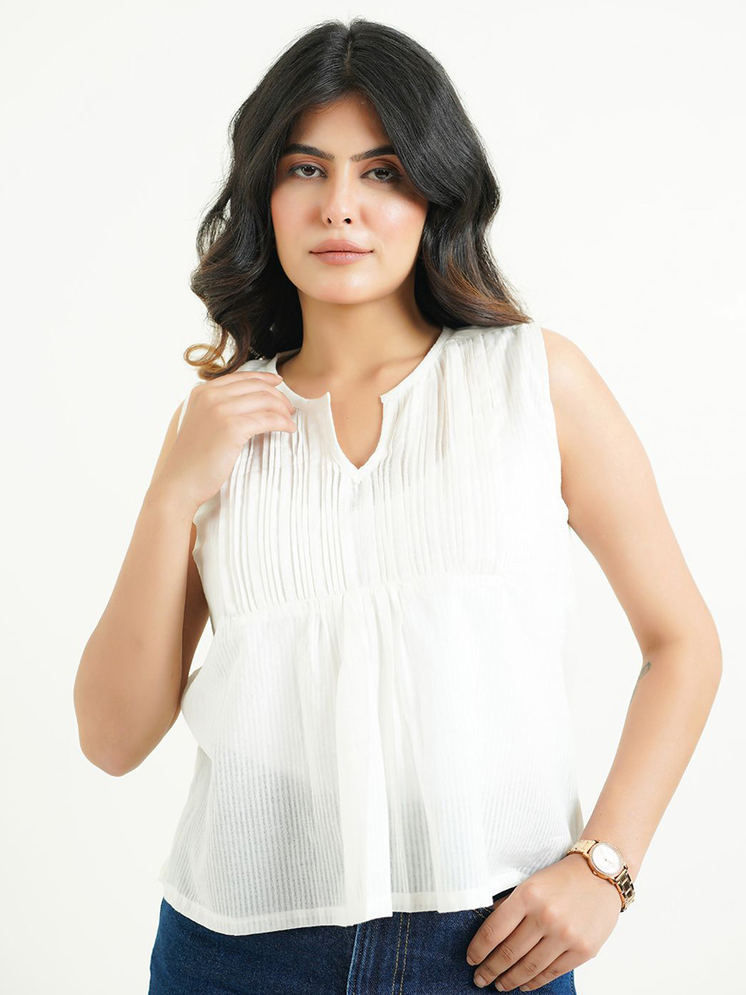 GOODHAND Women Solid Casual Cotton Top