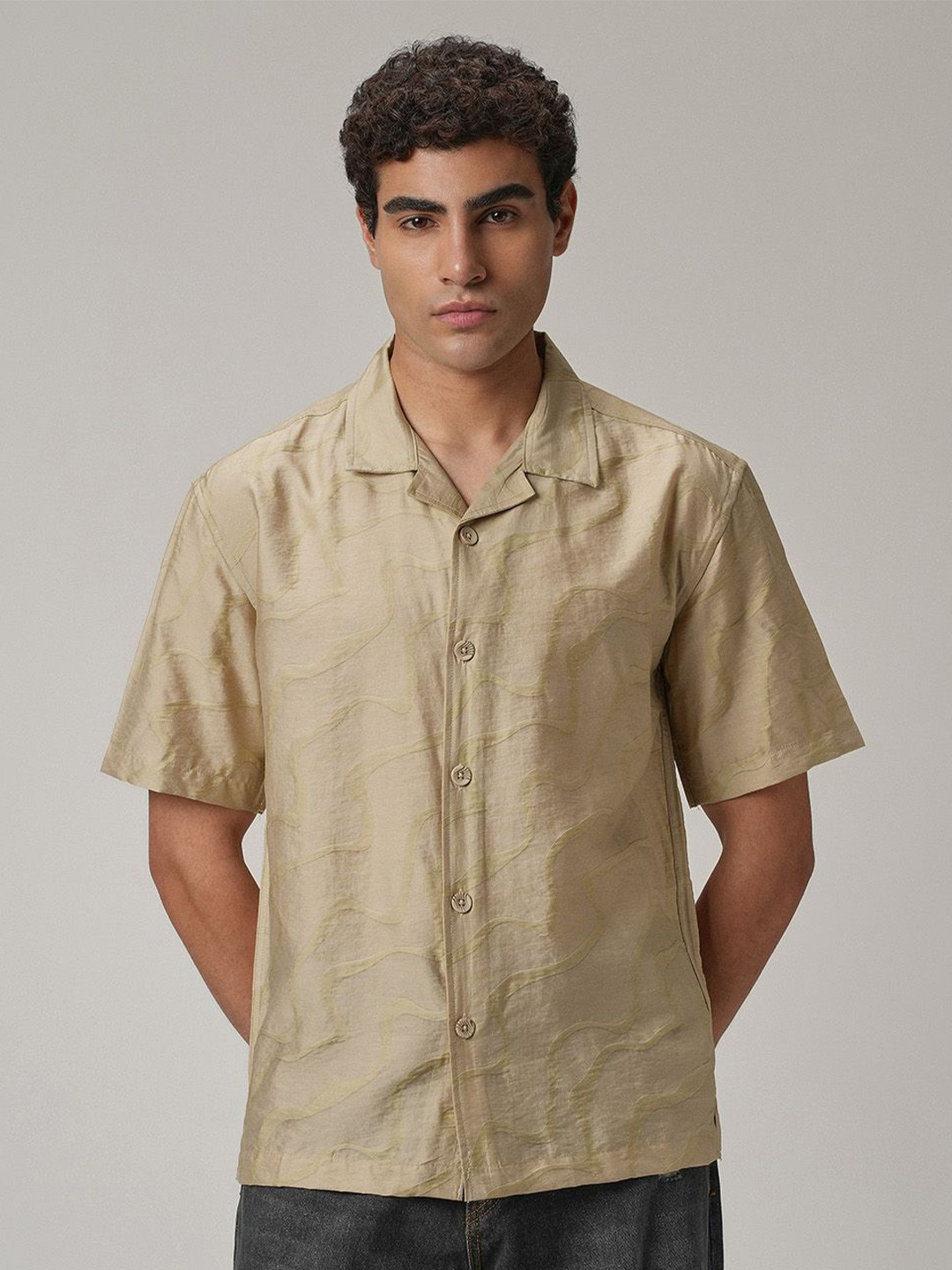 Banana Club Textured Self Pattern Cuban Collar Shirt