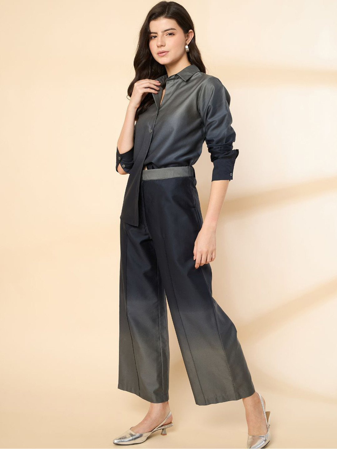 Kiarabel Retail Ombre Shirt Collar Shirt With Trousers Co-Ords