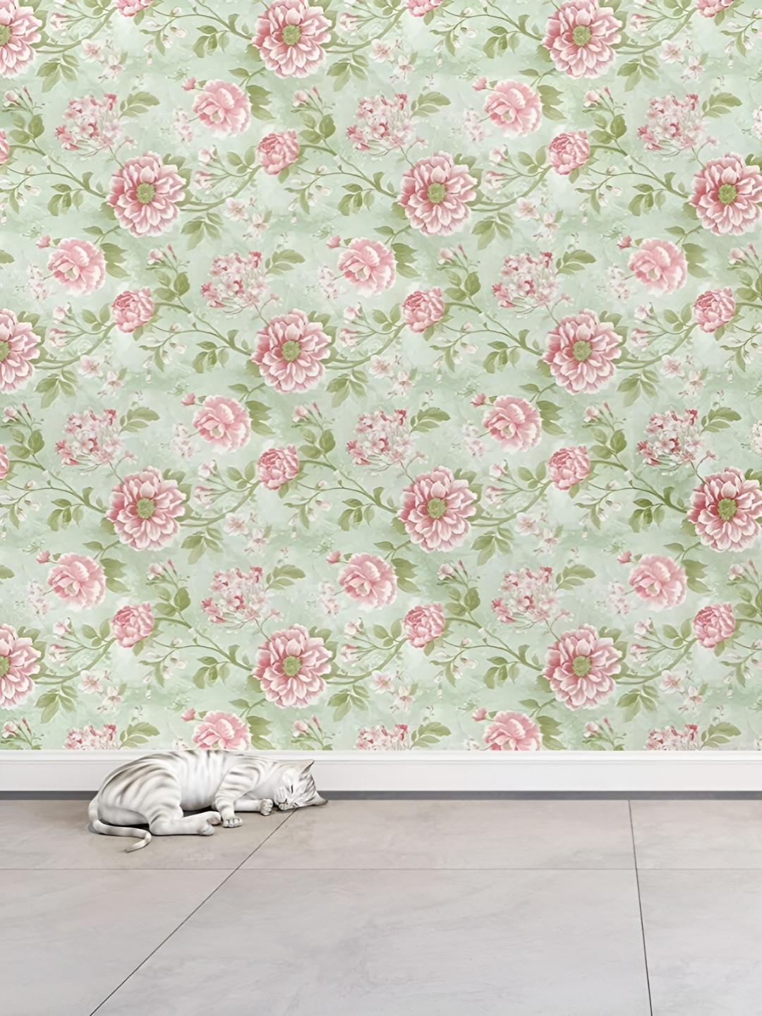 INDIAN ROYALS Pink & Green Printed Floral Design Waterproof Wall Sticker