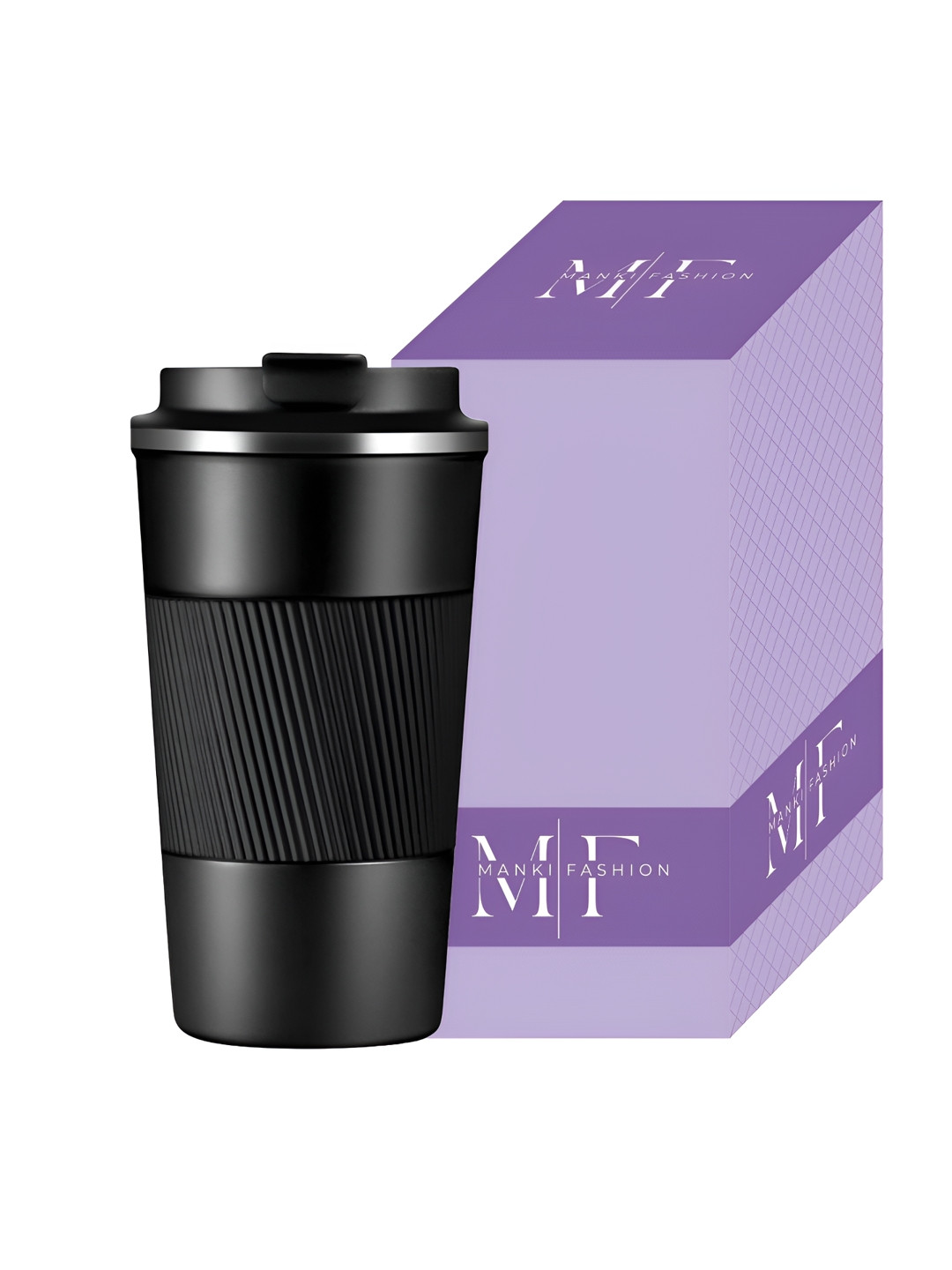 MANKI FASHION Black Striped Stainless Steel Dishwasher Safe Mug-380ml