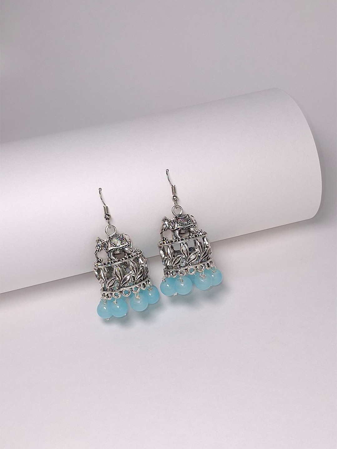 HOPMEE Brass Silver-Plated Oxidised Crystals Animal Shaped Drop Earrings