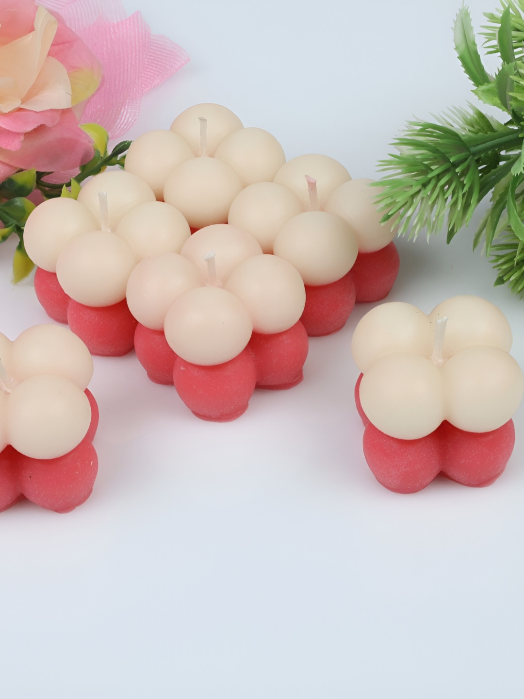 Shraddha Creation Bubble Candle, Pink & White Color Home Decor 6Pcs Scented Tea Light Candles