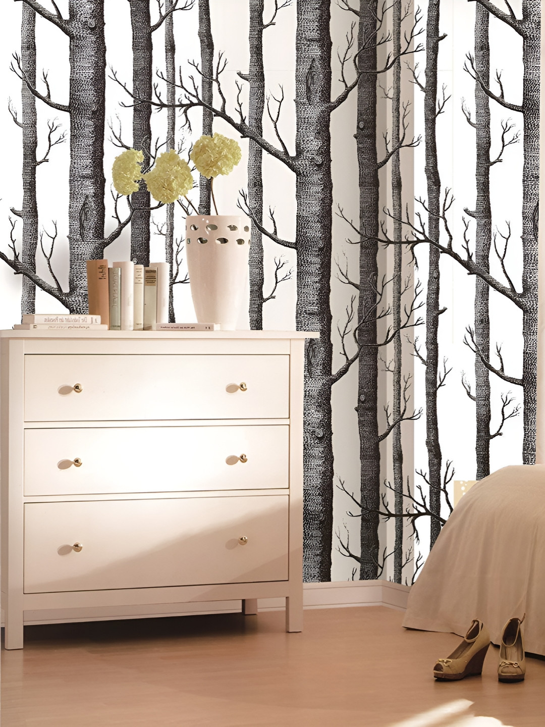 INDIAN ROYALS Black & White Trees Self  Printed Self-Adhesive & Durable Wall Sticker