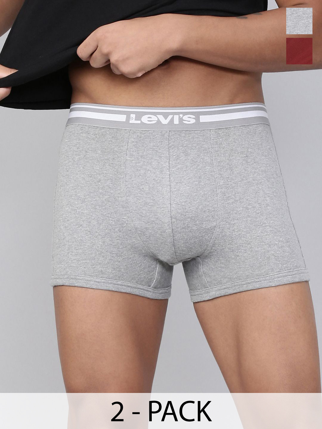Levi's Men Pack of 2 Solid Cotton Rib Ultrasoft Waistband Shorter Length Trunk