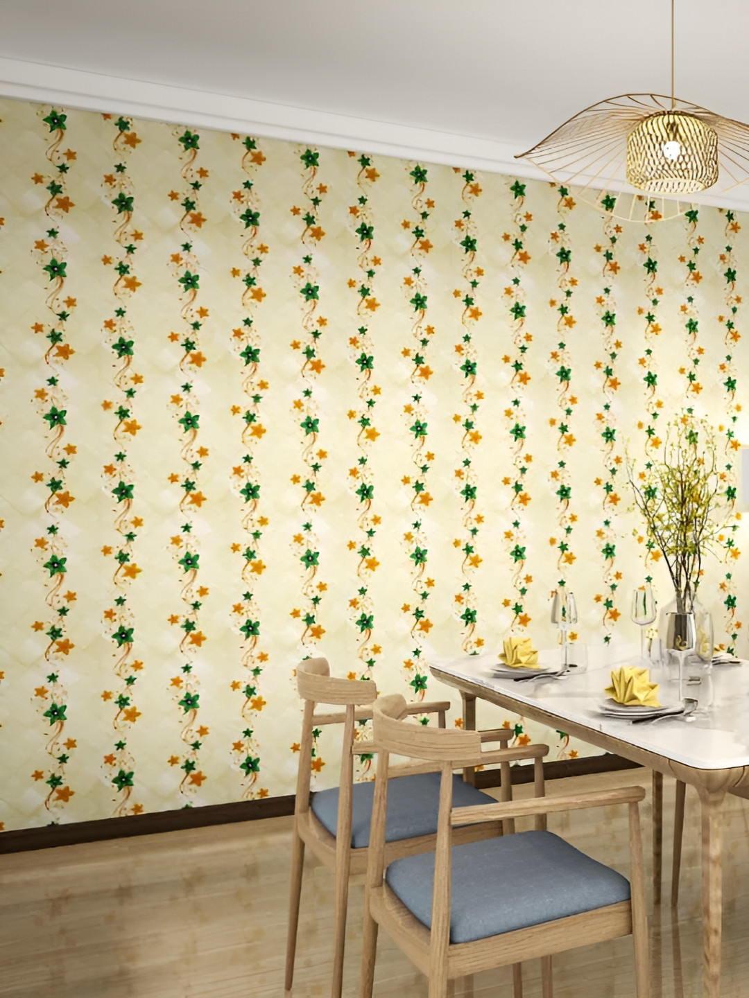 INDIAN ROYALS Yellow & Green Printed Flower Design Waterproof Wall Sticker