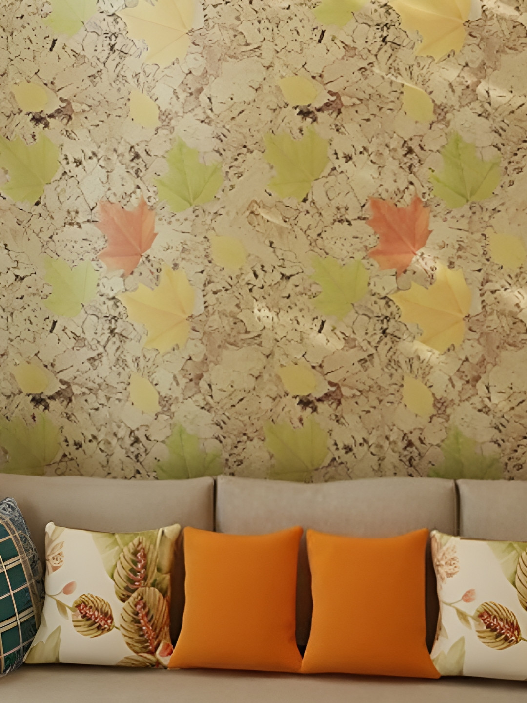 INDIAN ROYALS Green & Yellow Leaves Printed Self-Adhesive Wall Sticker