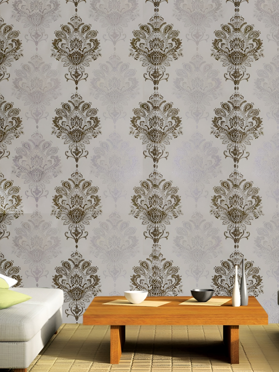 INDIAN ROYALS Golden & Cream Floral Printed Self-Adhesive & Durable Wall Sticker