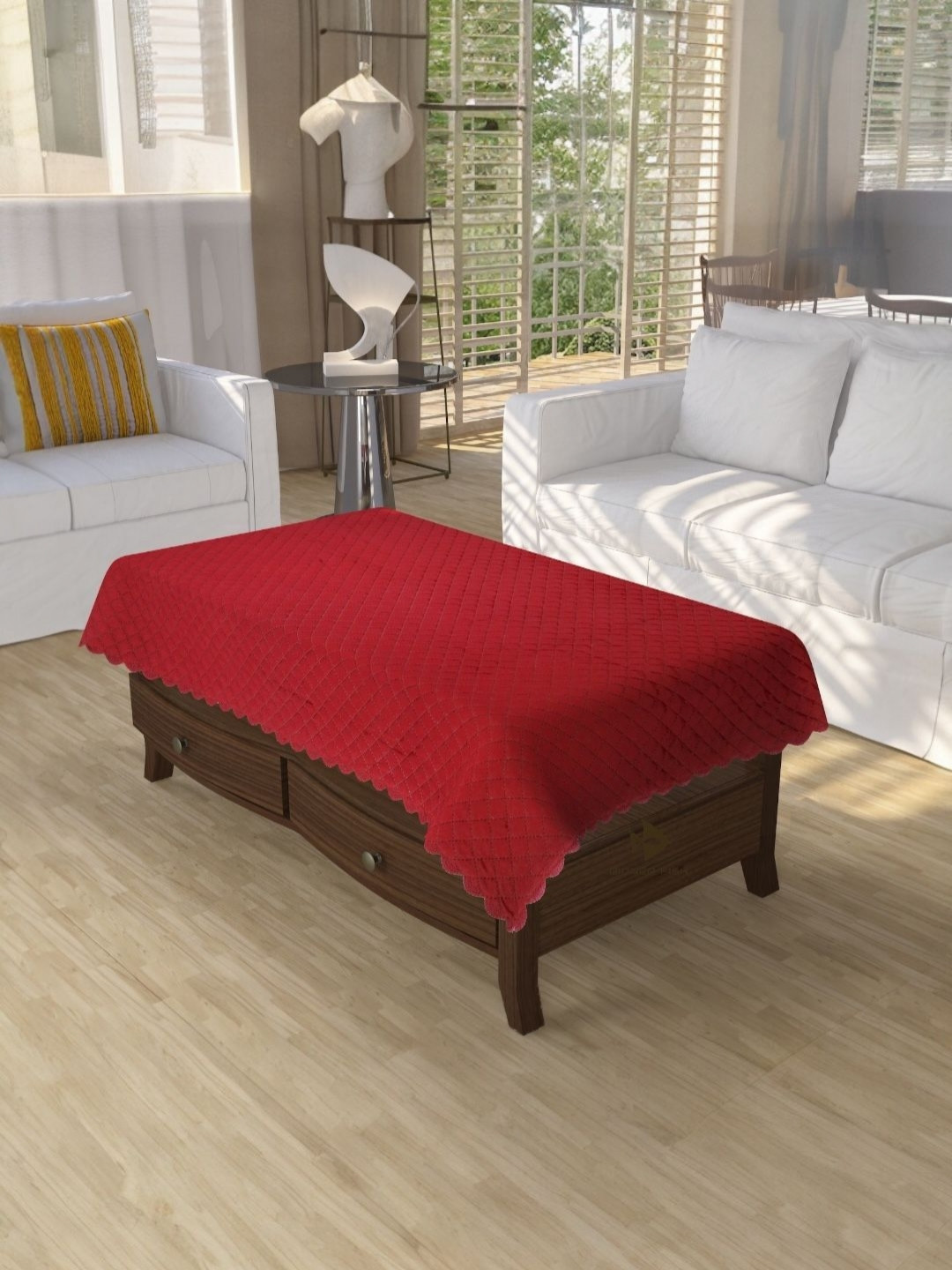 BIGGER FISH Maroon Anti-Slip Cotton 4-Seater Table Cover