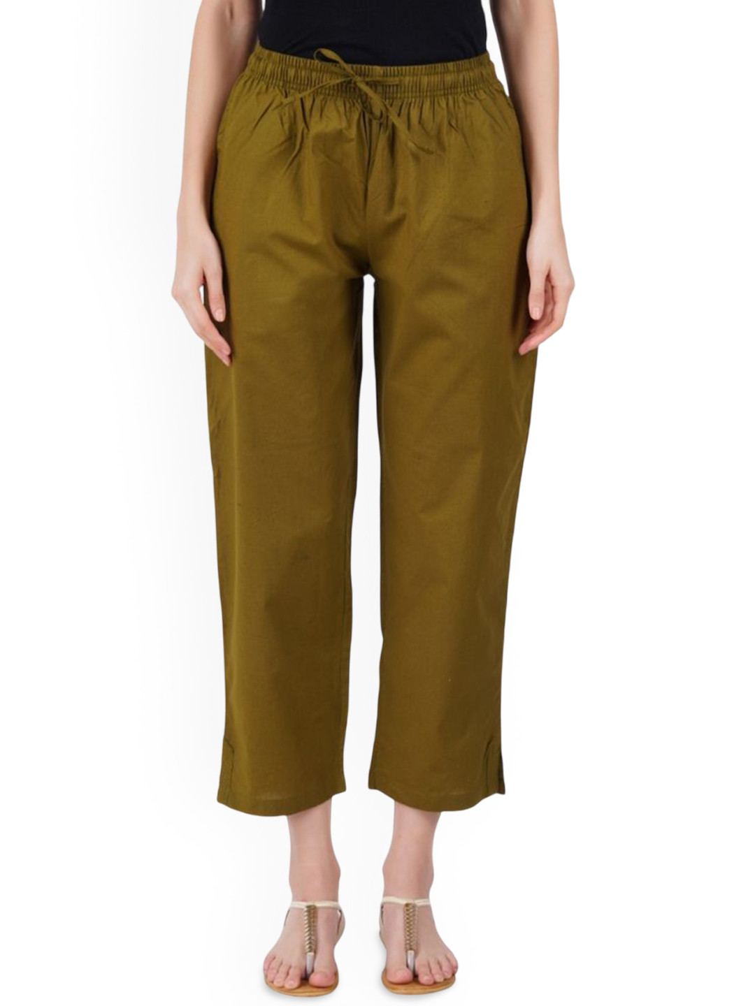 Happy Bunny Women Relaxed Mid-Rise Cotton Cropped Parallel Trousers