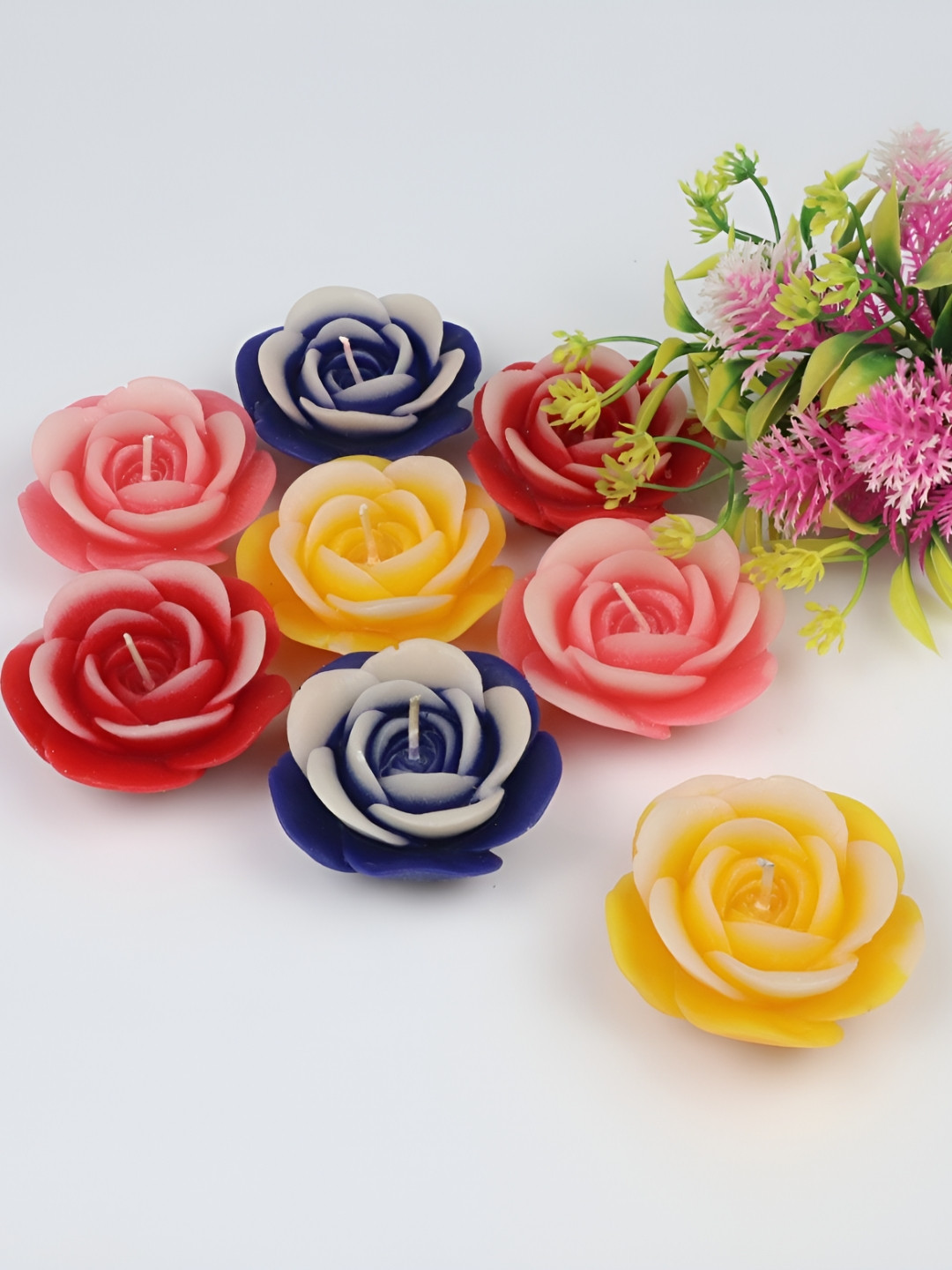 Shraddha Creation Multi Fragrance, Two Tone Floating Rose,Multi Color Home Decor 8Pcs Scented Candles