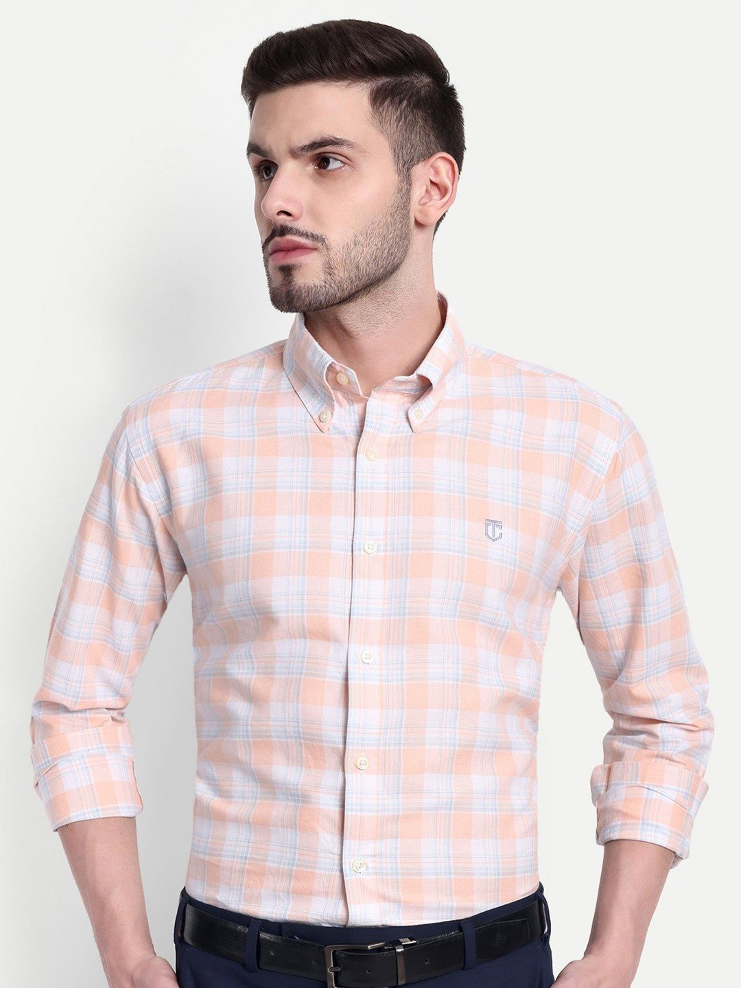 The Collared Checked Button-Down Collar Cotton Casual Shirt