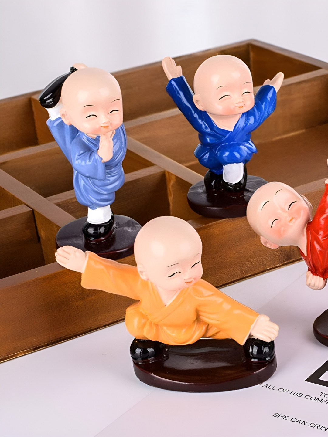 Afterstitch Baby Buddha Monk Cream Polyresin Matte Living Room Set of 4 Tiny Showpieces - 2.4 Inches