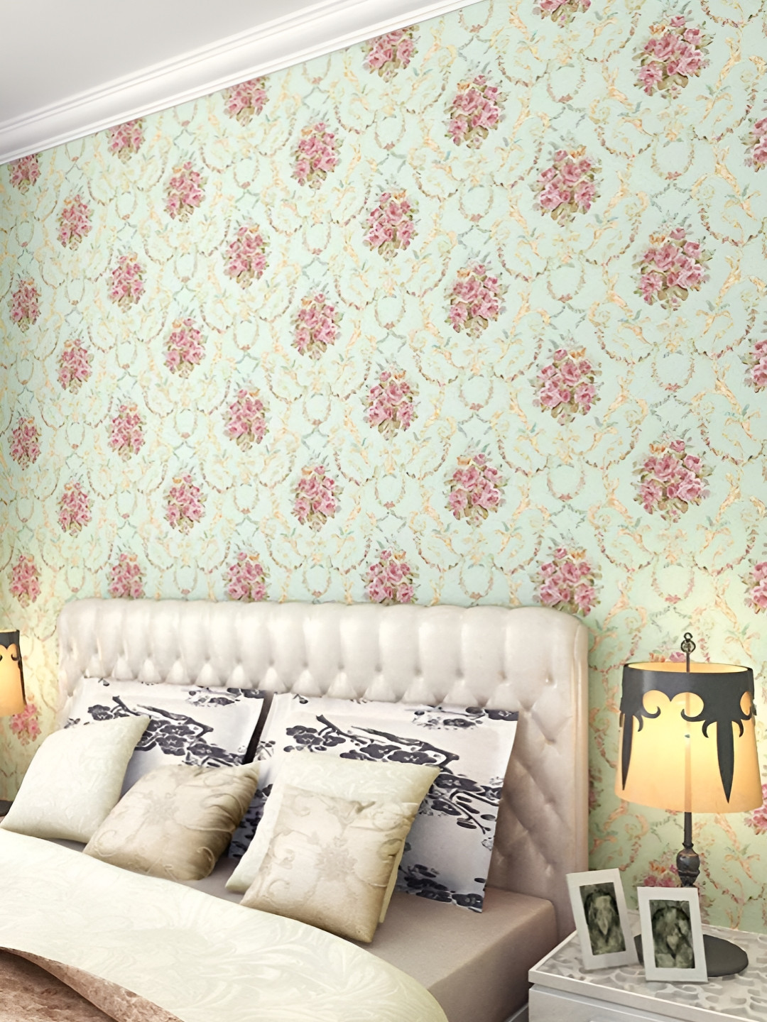 INDIAN ROYALS Green & Pink Printed Floral and Botanical Home Dcor Waterproof Wallpaper