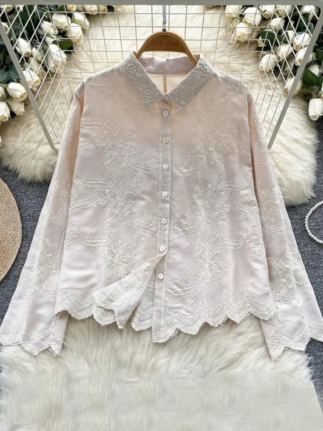 Miss Mosa By Akanksha  Beige Zen Premium Embroidered CottonShirt