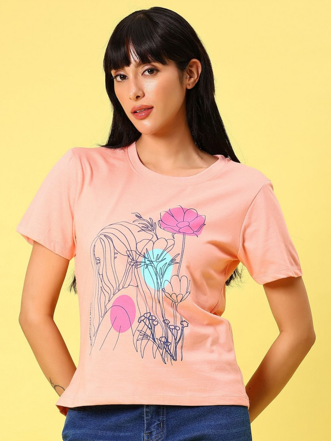 V-Mart Printed Short Sleeves Round Neck Cotton T-shirt