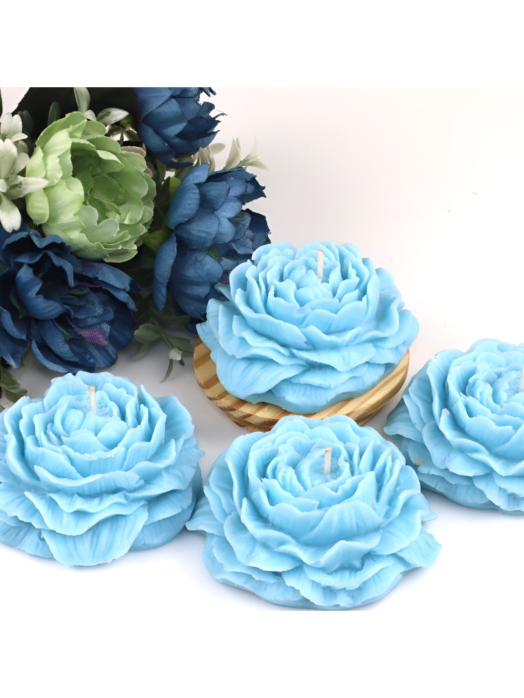 Shraddha Creation Peony Ocean Breeze Fragrance, Sky Blue Colors Home Decor 4Pcs Scented Pillar Candles