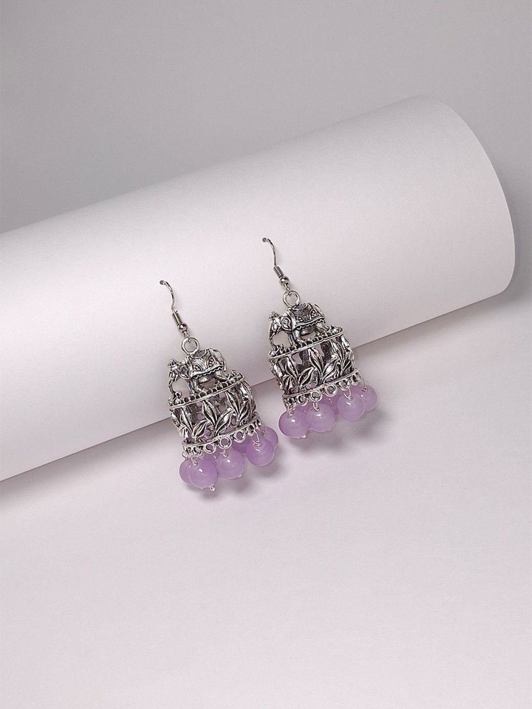 HOPMEE Brass Silver-Plated Oxidised Crystals Animal Shaped Drop Earrings