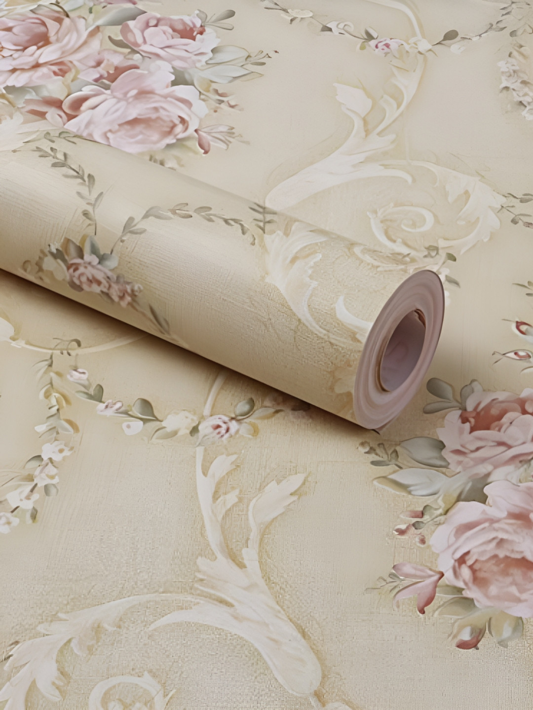 INDIAN ROYALS Pink & Beige Floral Printed Self-Adhesive & Durable Wall Sticker