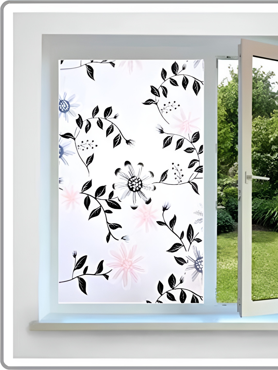 INDIAN ROYALS Black & White Flower Printed Self-Adhesive Window Sticker