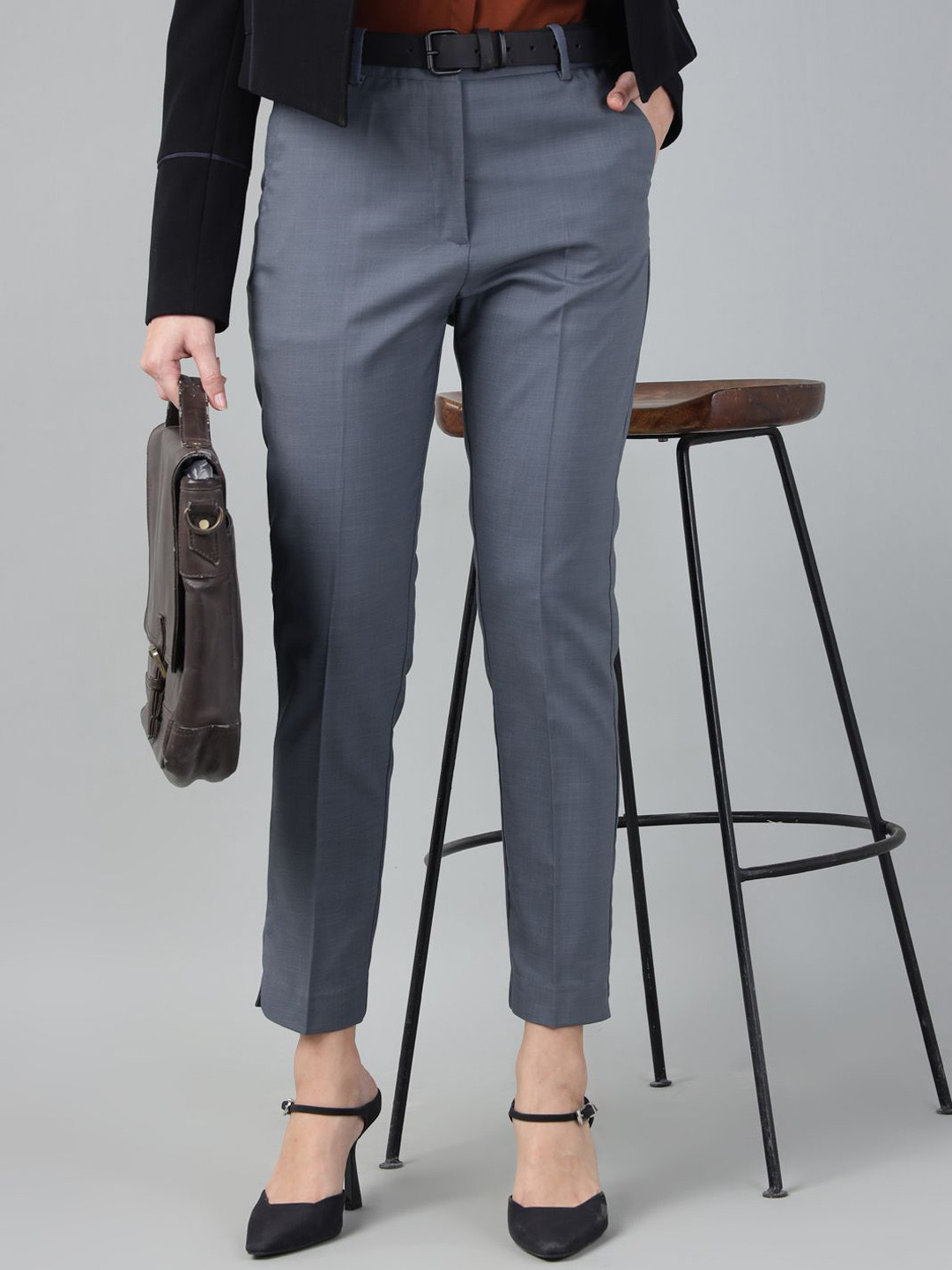 Hancock Women Mid-Rise Stretchable Wrinkle Free Cigarette Trousers
