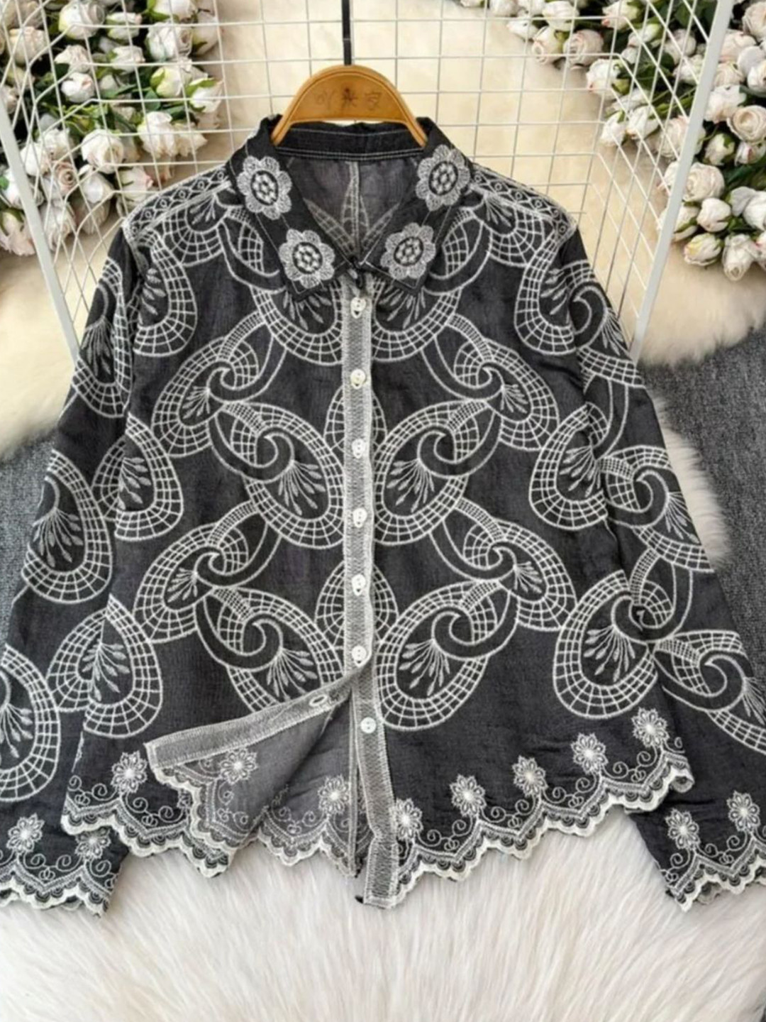 Miss Mosa By Akanksha  Black Rosa Premium Embroidered Cotton Shirts