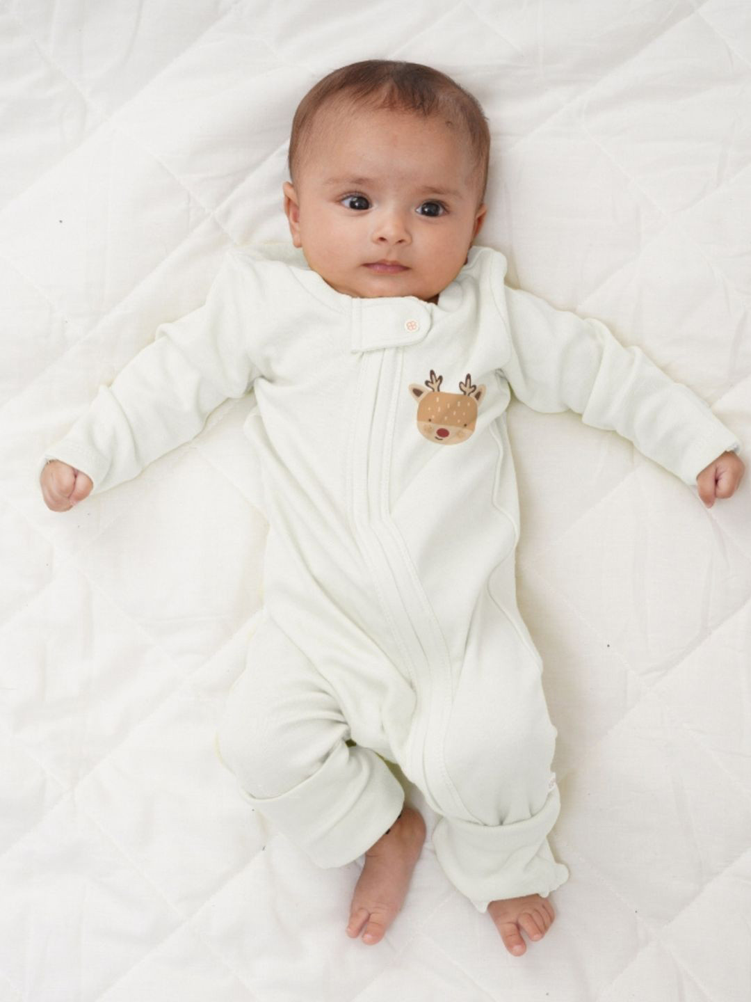 YK Infant Girls Reindeer Printed Two Way Zipper Rompers