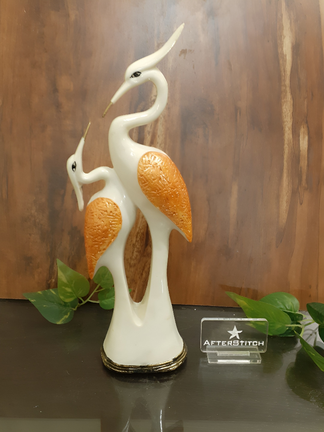Afterstitch Swan Standing White Polyresin Glossy Garden Medium Showpiece - 13.8 Inches